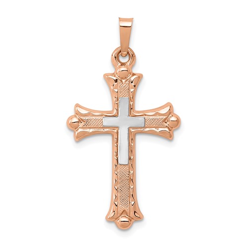 14K Two-Tone Fleur De Lis Cross Pendant