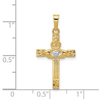 14K and White Rhodium Polished Claddagh Cross Pendant view 3