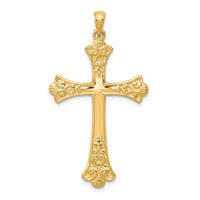 14K Yellow Gold Fleur De Lis Cross Pendant view 1