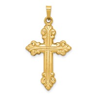14K Yellow Gold Polished Fleur De Lis Cross Pendant view 1