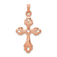 14K Rose Gold Polished Fleur De Lis Cross Pendant view 1