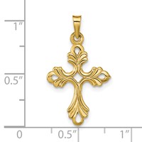 14K Yellow Gold Polished Fleur De Lis Cross Pendant view 4