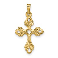 14K Yellow Gold Polished Fleur De Lis Cross Pendant view 1