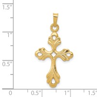 14K Yellow Gold Polished Fleur De Lis Cross Pendant view 4