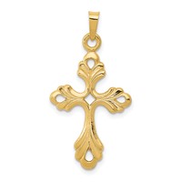 14K Yellow Gold Polished Fleur De Lis Cross Pendant view 1