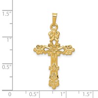 14K Yellow Gold Polished Budded Cross Pendant view 4