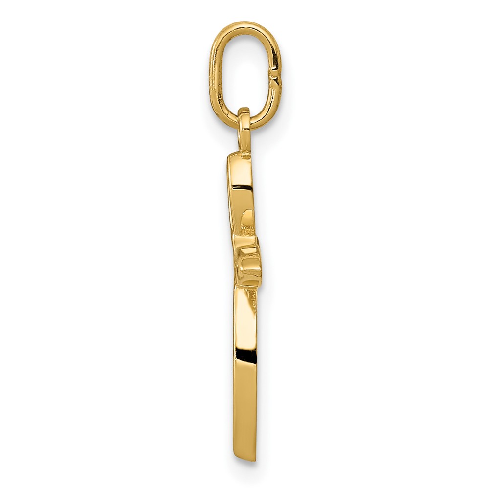 14k Gold Polished Small Ribbon Cross Pendant (XR1486)