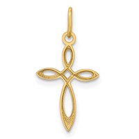 14K Yellow Gold Polished Small Ribbon Cross Pendant view 3