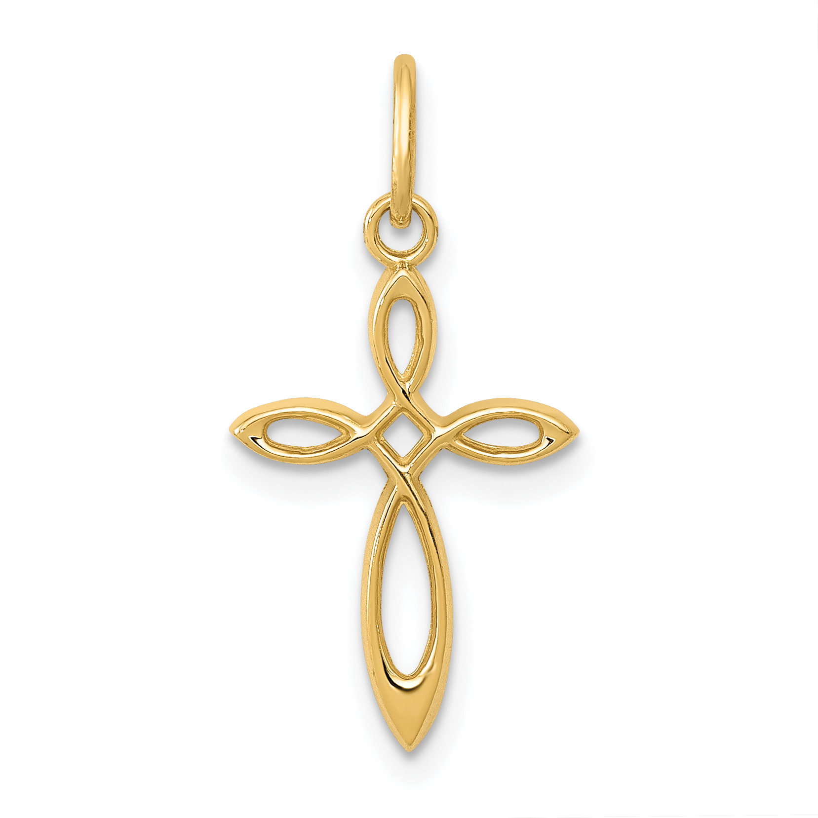 14k Gold Polished Small Ribbon Cross Pendant (XR1486)