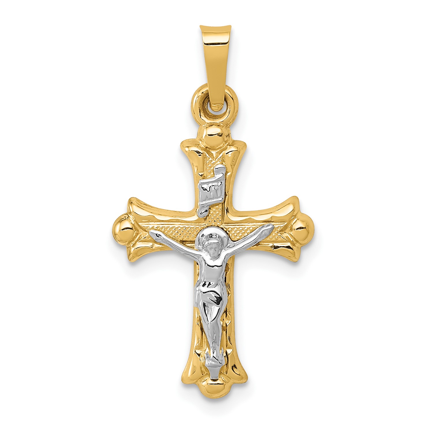 14k Two Tone White & Yellow Gold Polished INRI Crucifix Cross Pendant ...
