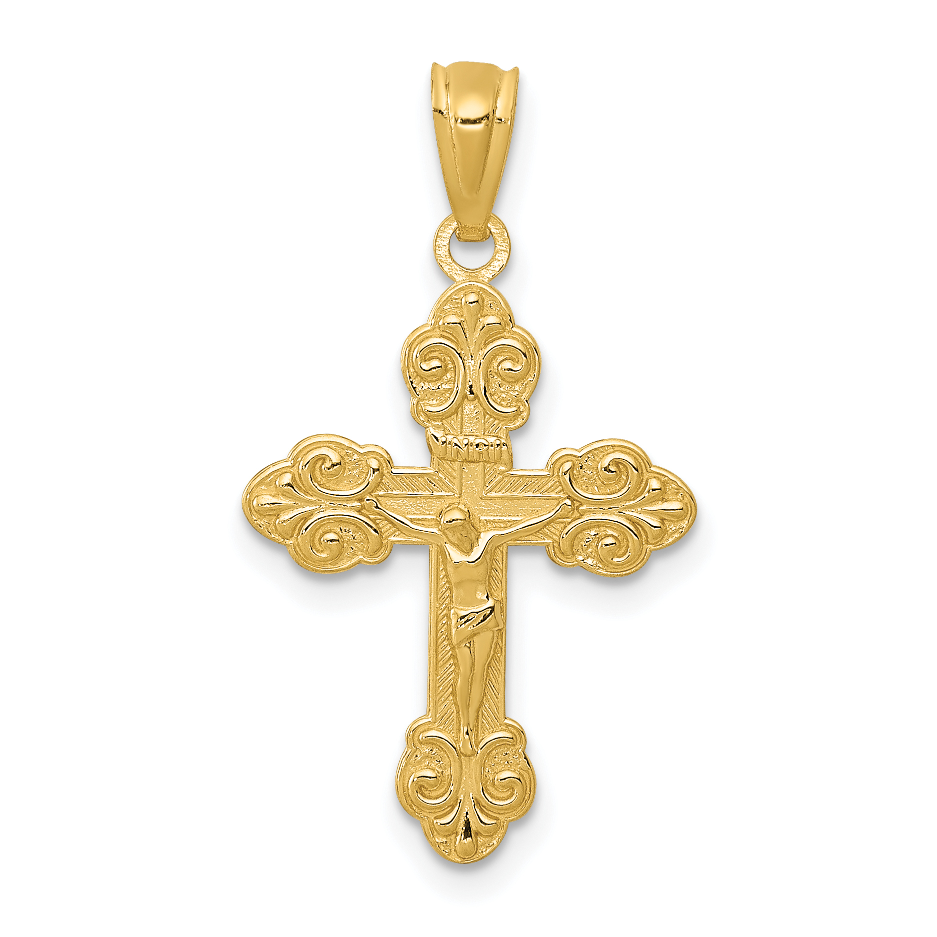 14k Gold Polished INRI Small Crucifix Pendant (XR1494)