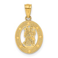14K Yellow Gold Polished Solid Cut-out Saint Christopher Medal Oval Pendant view 3