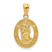 14K Yellow Gold Polished Solid Cut-out Saint Christopher Medal Oval Pendant view 1