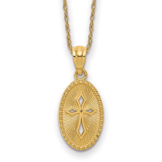 14k Gold Polished Small Cross Medal Necklace