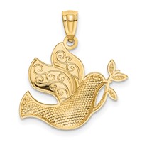 14K and White Rhodium Dove Pendant with Olive Brance view 3