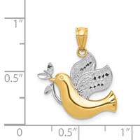14K and White Rhodium Dove Pendant with Olive Brance view 4