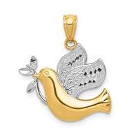 14K and White Rhodium Dove Pendant with Olive Brance view 1