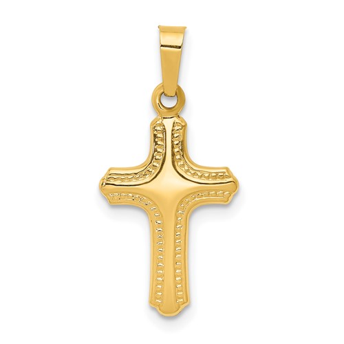 14K Yellow Gold Polished and Textured Cross Pendant