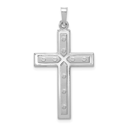 14K White Gold Polished and Satin Pendant with Dots Cross