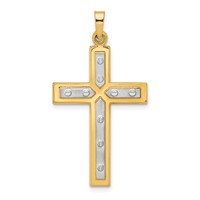 14K and White Rhodium Polished and Satin Cross Pendant view 1