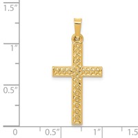 14K Yellow Gold Polished Lattice Textured Cross Pendant view 4
