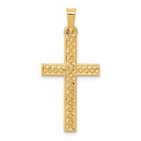 14K Yellow Gold Polished Lattice Textured Cross Pendant view 1