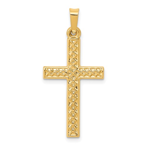 14K Yellow Gold Polished Lattice Textured Cross Pendant
