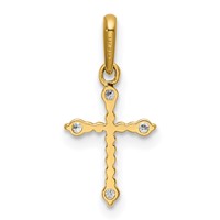 14K Yellow Gold Polished Beaded CZ Cross Charm view 3