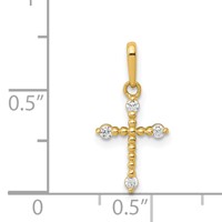 14K Yellow Gold Polished Beaded CZ Cross Charm view 4