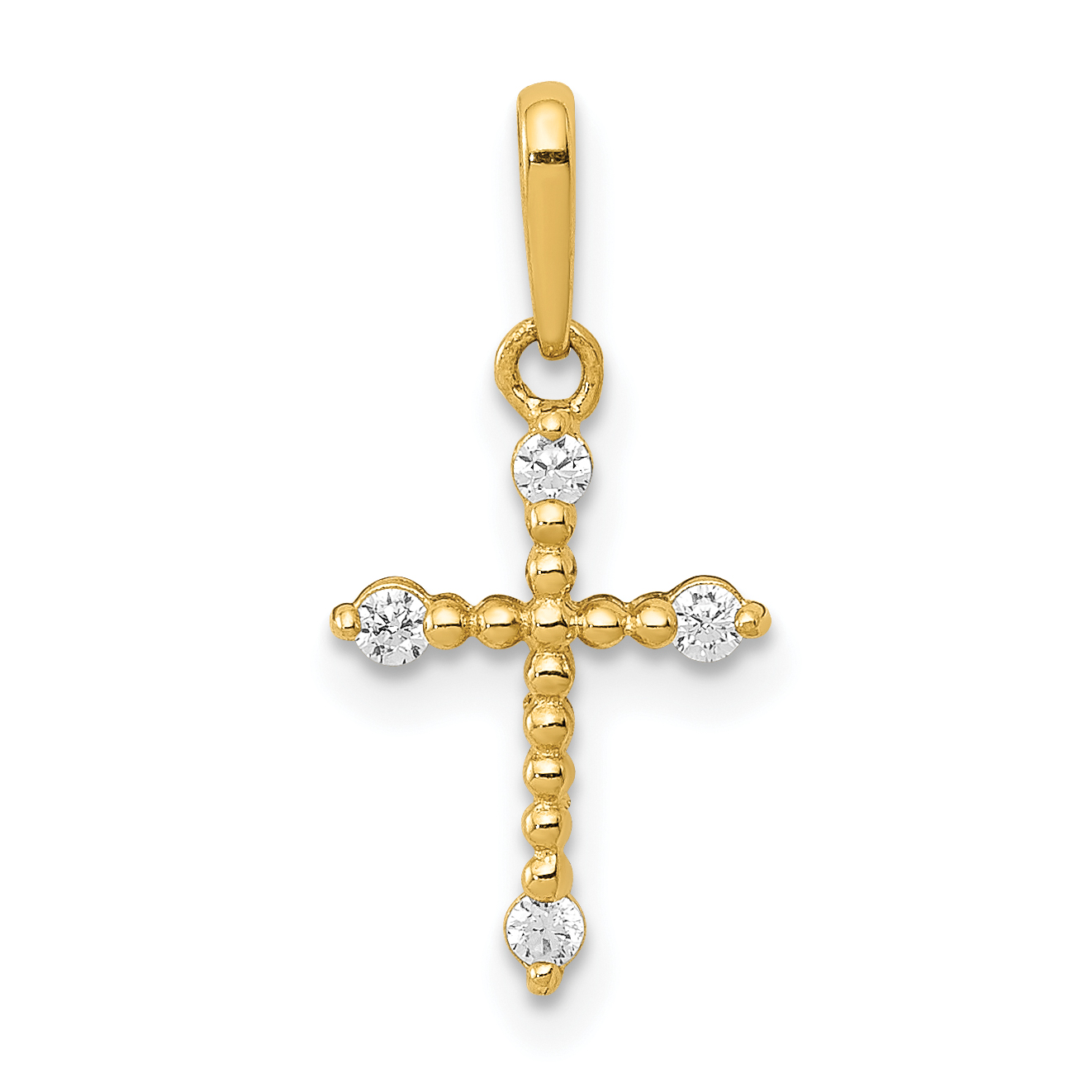 14k Polished Beaded CZ Cross Charm (XR1577)