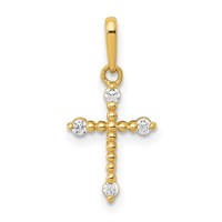 14K Yellow Gold Polished Beaded CZ Cross Charm view 1
