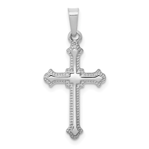 14K White Gold Polished Fleur De Lis Cross Pendant