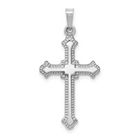 14K White Gold Polished Fleur De Lis Cross Pendant view 1