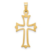 14K Yellow Gold Polished Cut-out Fleur De Lis Cross Pendant view 3