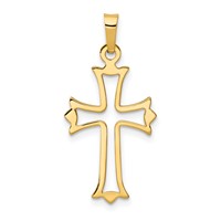 14K Yellow Gold Polished Cut-out Fleur De Lis Cross Pendant view 1