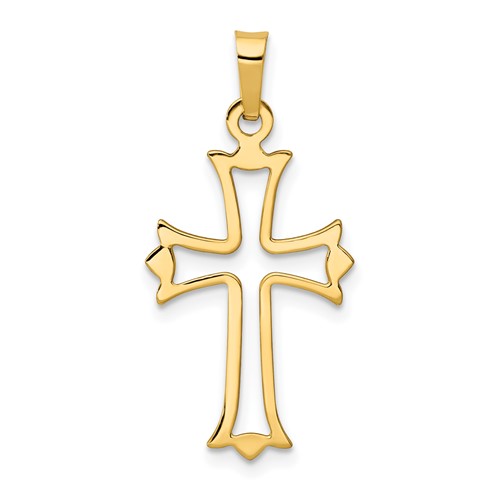 14K Yellow Gold Polished Cut-out Fleur De Lis Cross Pendant