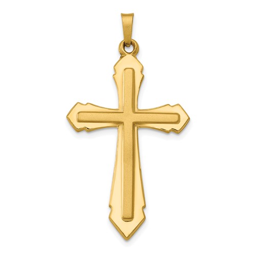 14K Yellow Gold Polished and Satin Passion Cross Pendant