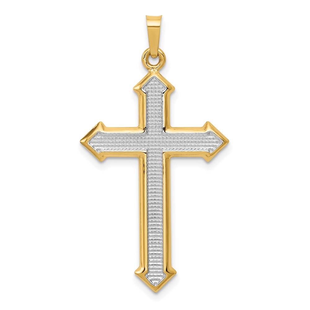 14K and White Rhodium Polished and Textured Passion Cross Pendant