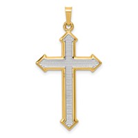 14K and White Rhodium Polished and Textured Passion Cross Pendant view 1