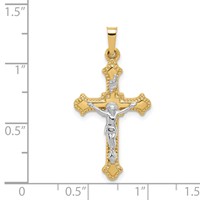 14K Two-tone Polished Inri Crucifix Pendant view 4