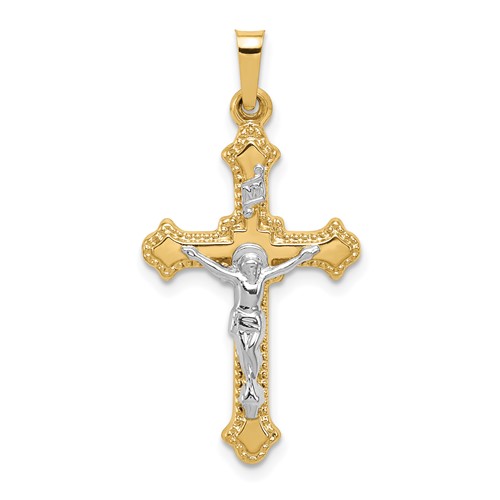 14K Two-tone Polished Inri Crucifix Pendant