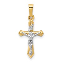 14K Two-tone Polished Inri Crucifix Pendant view 1
