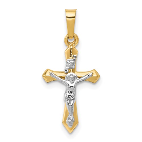 14K Two-tone Polished Inri Crucifix Pendant