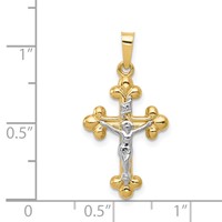 14K Two-tone Polished Budded Inri Crucifix Pendant view 4