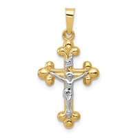 14K Two-tone Polished Budded Inri Crucifix Pendant view 1
