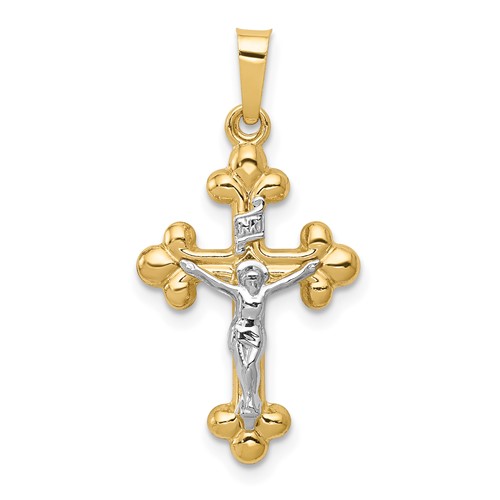 14K Two-tone Polished Budded Inri Crucifix Pendant
