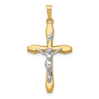 14K Two-tone Polished Inri Crucifix Pendant view 1