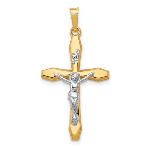 14K Two-tone Polished Inri Crucifix Pendant