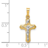14K Two-tone Polished and Textured Inri Crucifix Pendant view 4