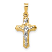 14K Two-tone Polished and Textured Inri Crucifix Pendant view 1